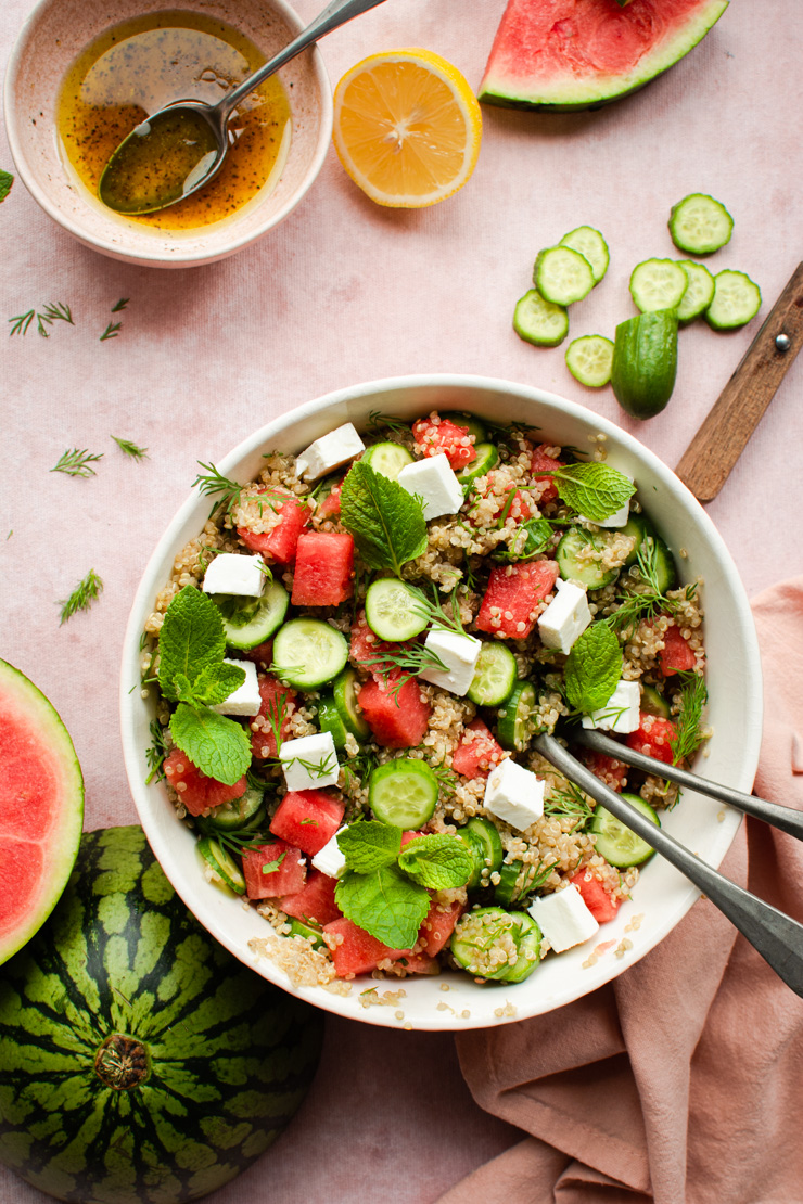 Salade met quinoa en watermeloen 