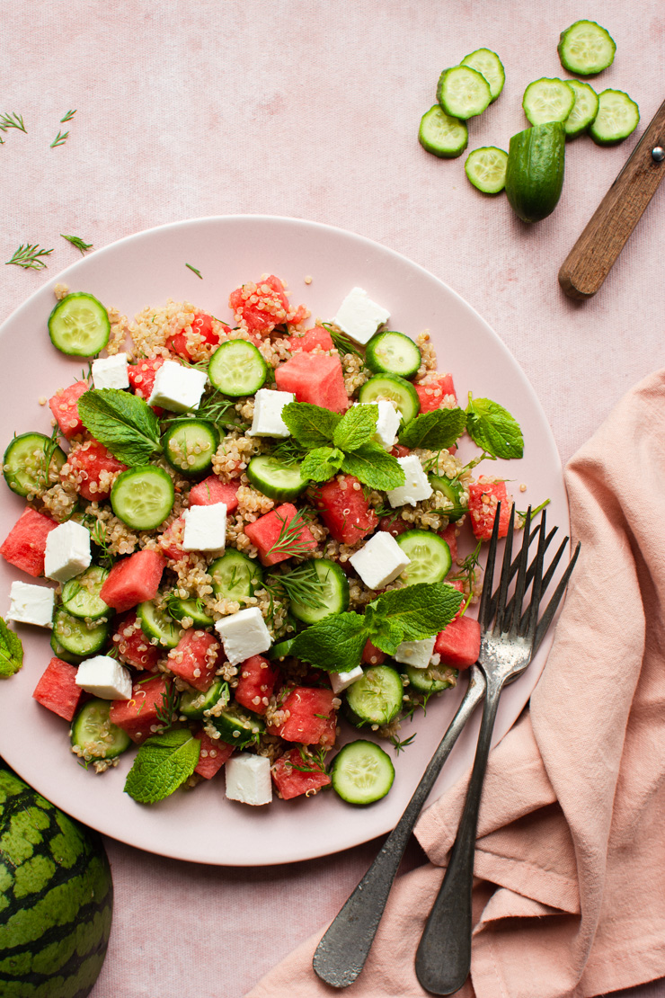 Salade met quinoa en watermeloen 