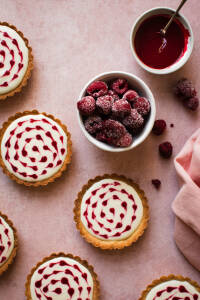Tartelettes met yoghurtvulling en frambozen